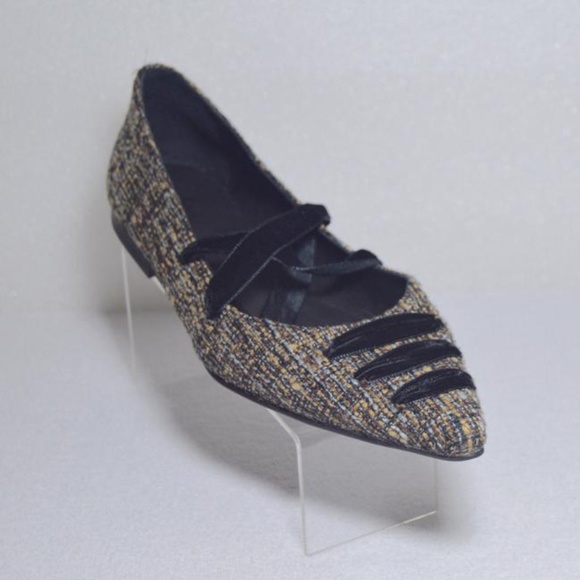 🆕🏷️ Camel/Black New Tweed St. Clair Wrap Ballet Flats Made in Spain - Picture 6 of 12